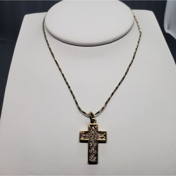 Danecraft Sterling Silver Necklace & Gold Plated Cross Pendant - Picture 1 of 7